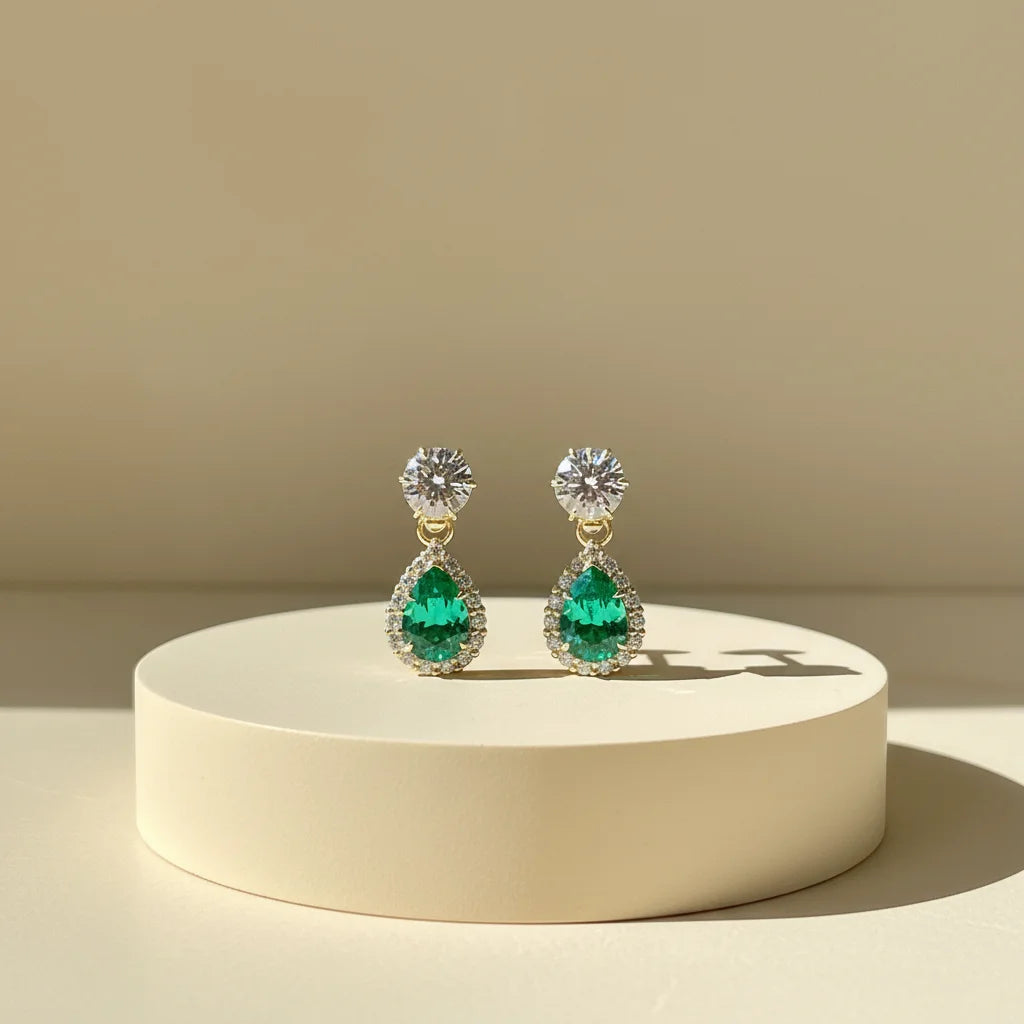 Gemfiori Anster Fine Jewelry 14k Gold White 1 Ct Lab Grown Cvd Vvs Diamond Lab Emerald Stud Earrings for Gift