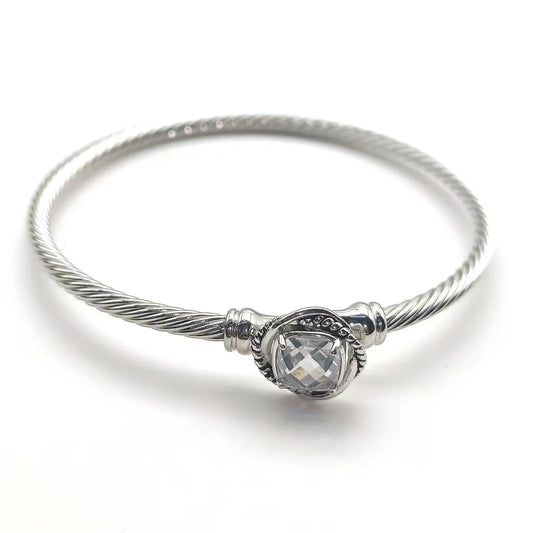 FASHIONISTA DY High-Quality Silver-Plated 3mm Square-Cut Diamond Bracelet, Colored Diamond Bracelet, Jewelry
