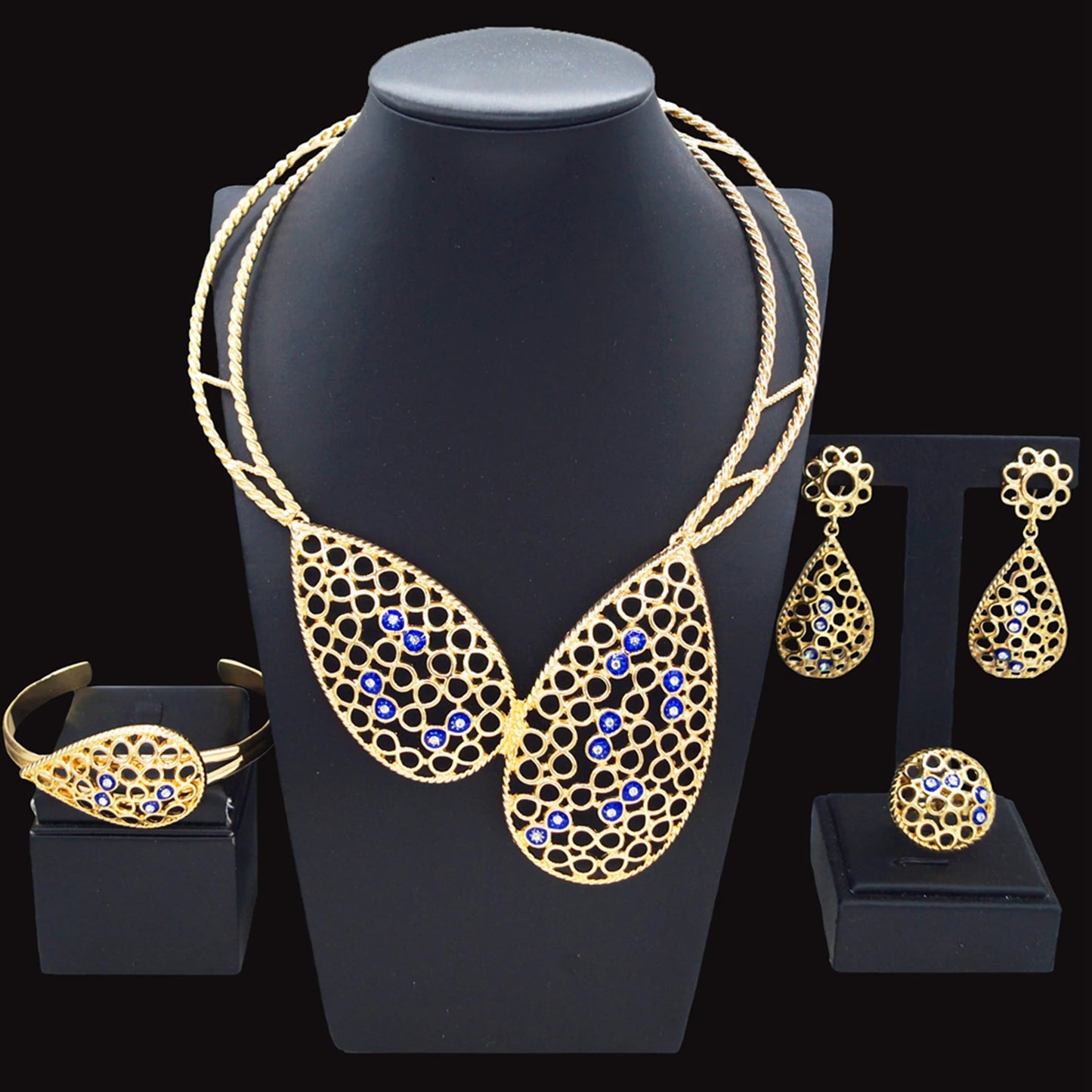 Zhuerrui Simple Wedding Gold Jewelry Sets Multi Color Hollow Out Necklace Jewelry Set Fashion Costume Accessories HC23164
