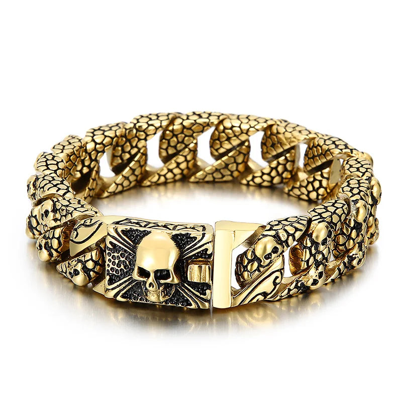 REBEL Hiphop Fashion Vacuum Plating Black Patten Skull Casting Bracelet Men Stainless Steel Jewelry Bracelets Bangles