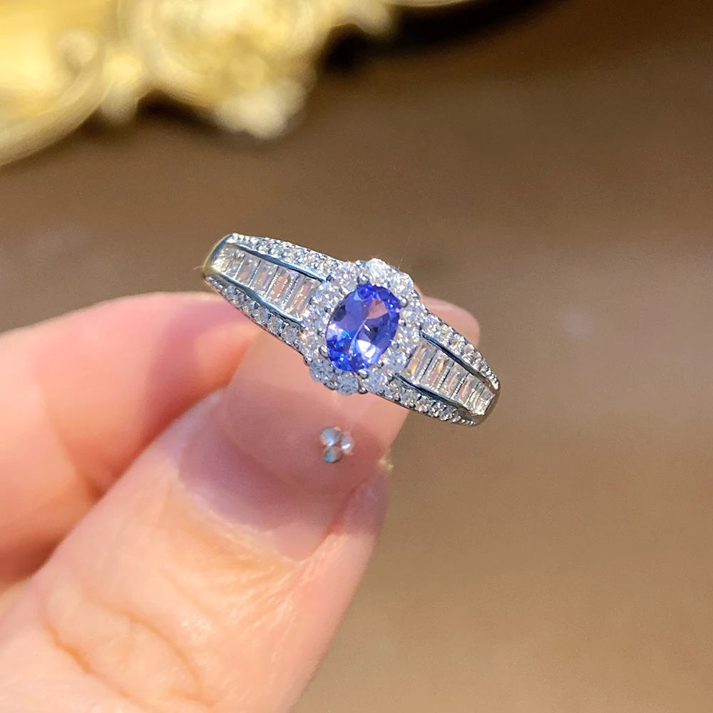 Gioiellieri Factory Price Natural Tanzanite S925 Sterling Silver Ring Women's Gemstone Jewelry