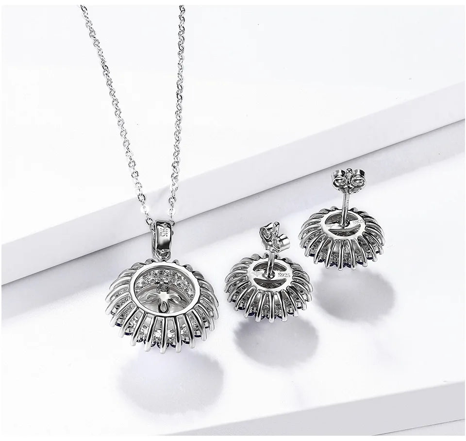925 Sterling Silver Natural Pearl Jewelry Sets for Women Freshwater Pearl Stud Earrings and  Pearls Sapphire Pendant