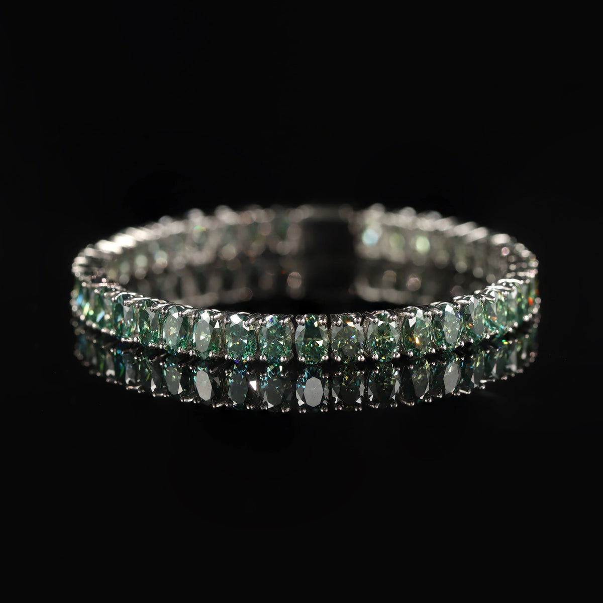 Gemfiori Abiding New Arrival Gemfiori 925 Silver Oval 4x5mm 4x6mm 5x7mm White Green Moissanite Tennis Chain Bracelet