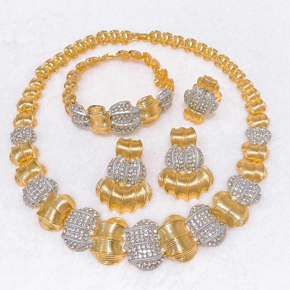Italian Jewelry Set Alloy Brazilian Jewelry Sets Wedding Party Pendant Spiral Necklace Bracelet Ring Earrings Jewelry Set I0094
