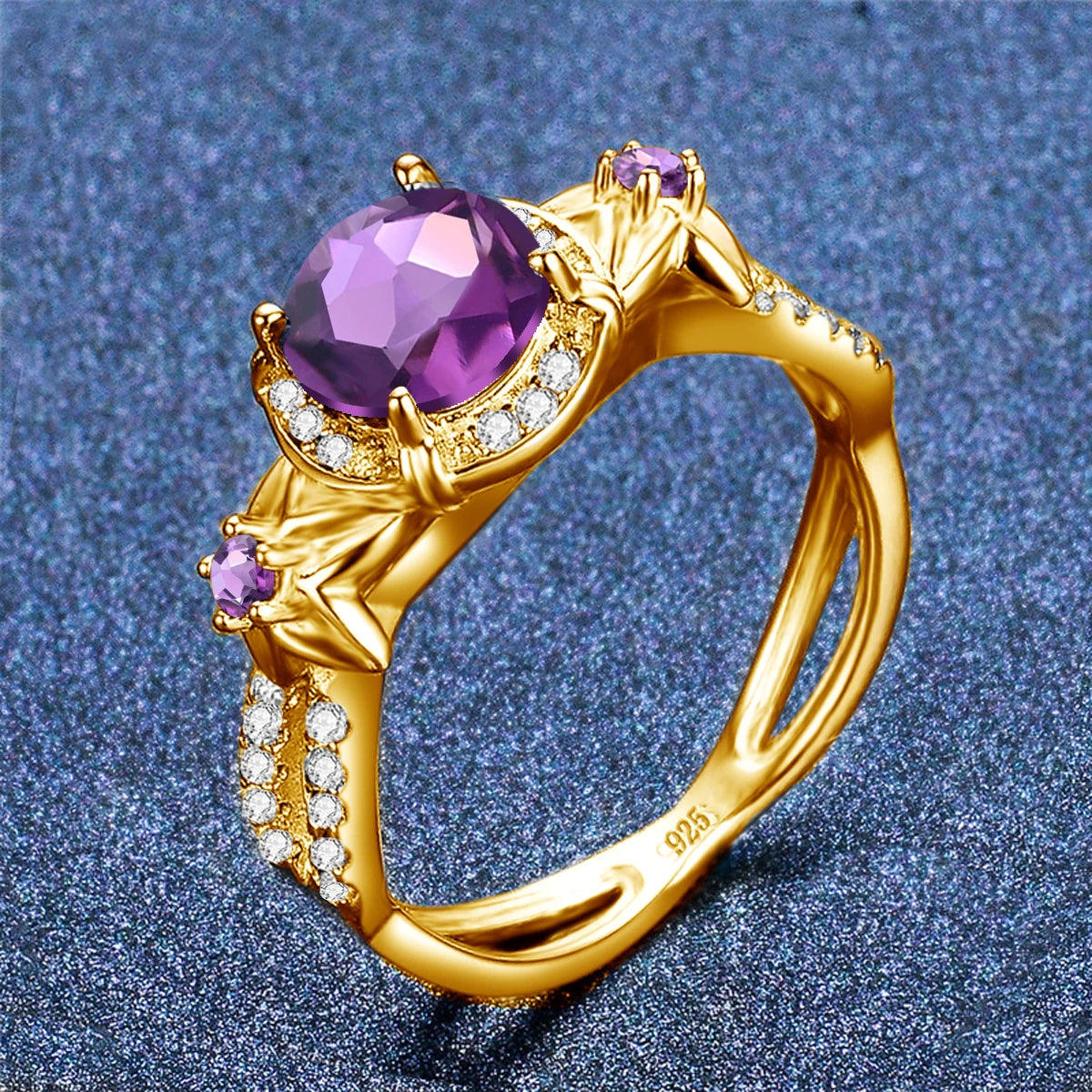 ArtistA Luxury Palace Style Amethyst Cubic Zirconia Sterling Silver Gold Plated Engagement Anniversary Bridesmaid Jewelry Gift Set