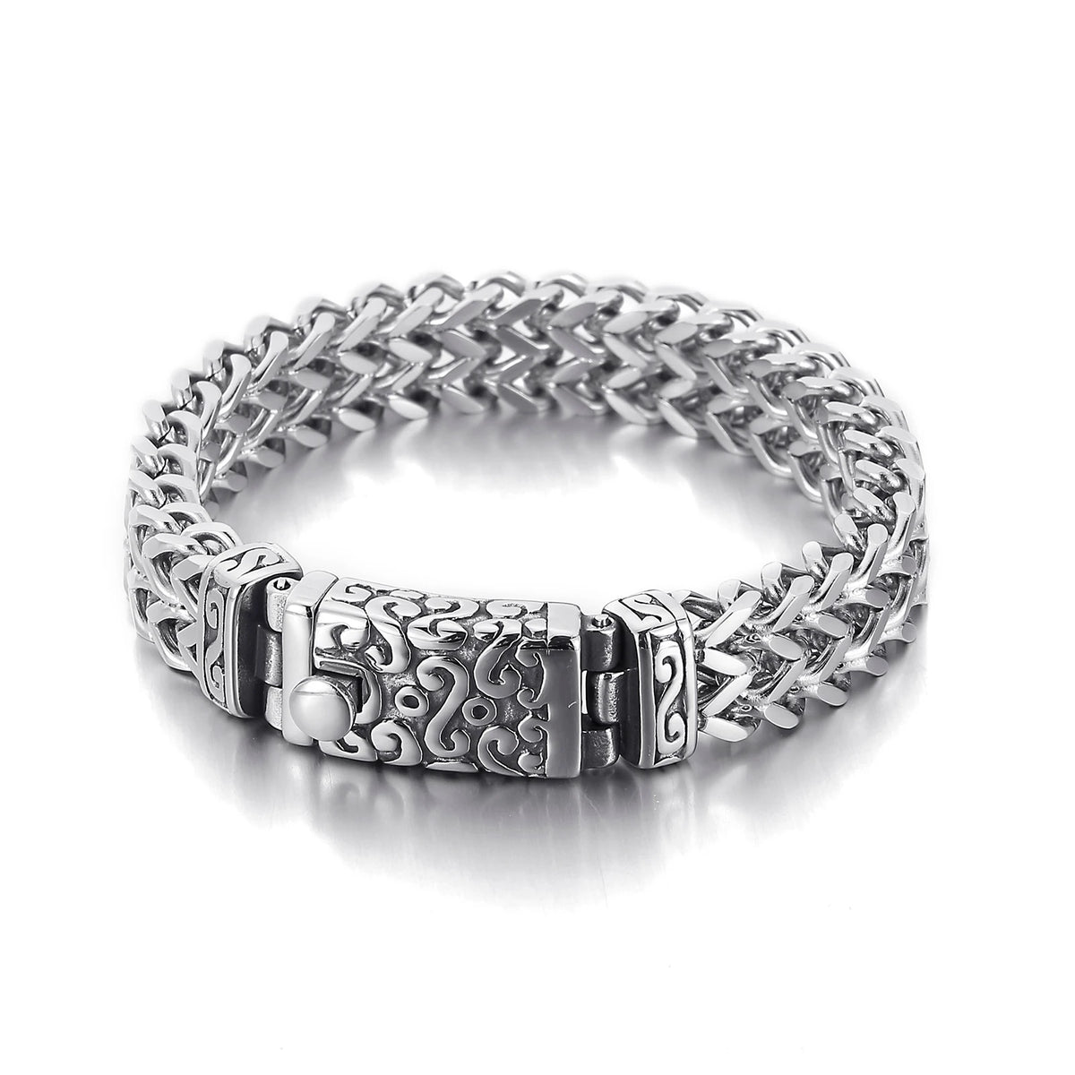 VIKING Gothic Mesh Cuff Bracelet – Silver Stainless Steel