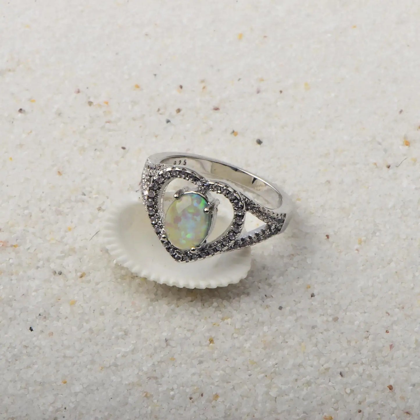 Elegant Double-Heart Opal Promise Ring - Iridescent Opal & CZ Paved Band | Romantic Daily Jewelry Bulk Gifts