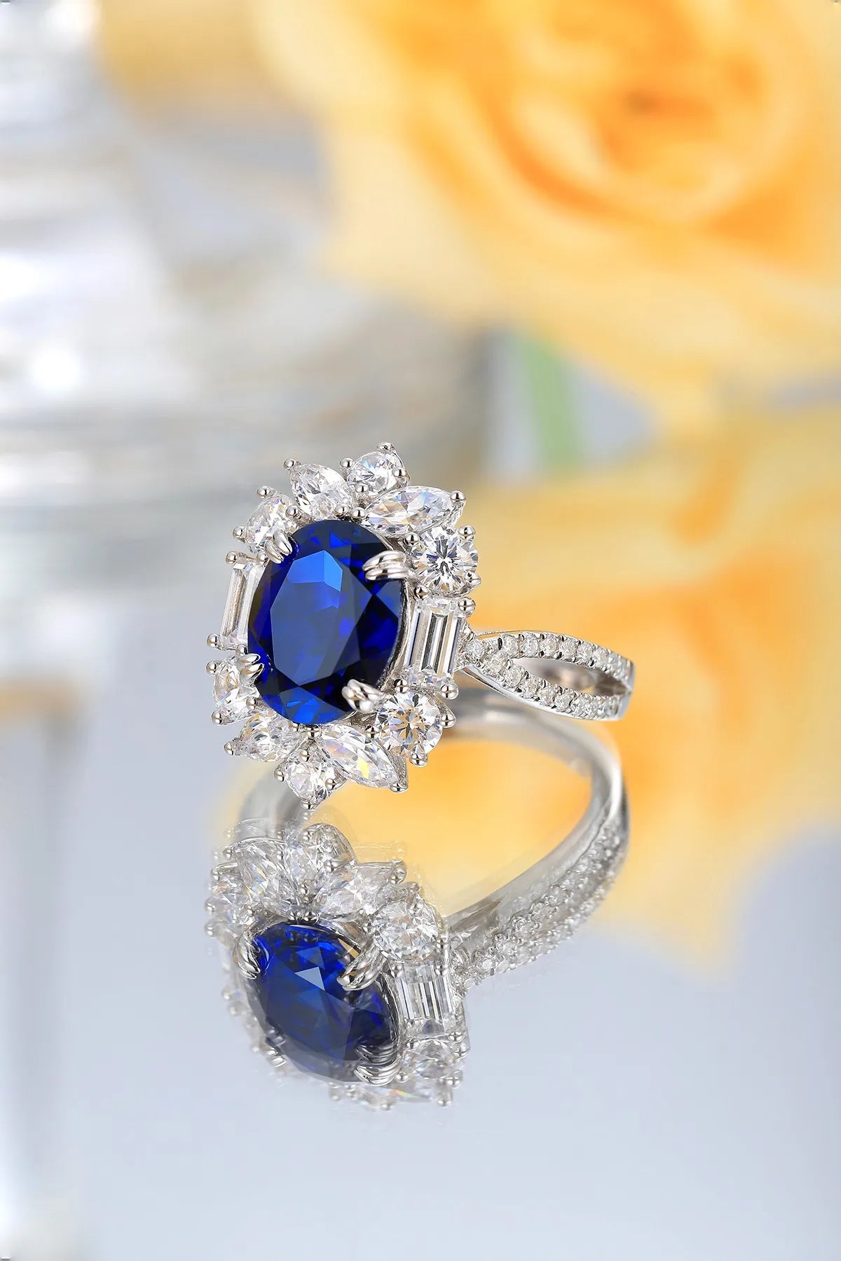 Gemfiori Jewelry Trendy High Quality S925 Silver Cultivated Sapphire Ring Unisex Engagement Ring for Wedding Party or Gift