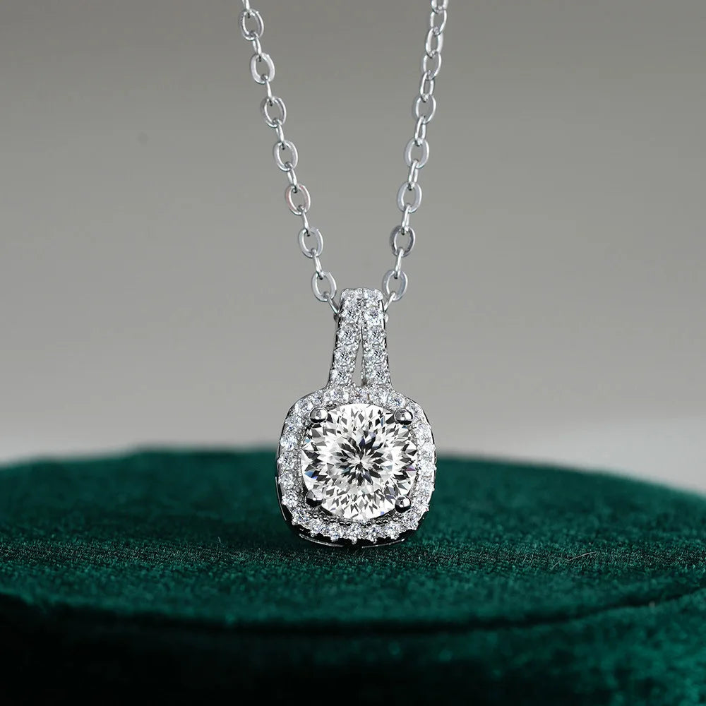 Fine Jewelry 925 Silver Square Bezel Set Round Cut 1CT 2CT VVS GRA Certified Colorful Moissanite Diamond Pendant Necklaces Women