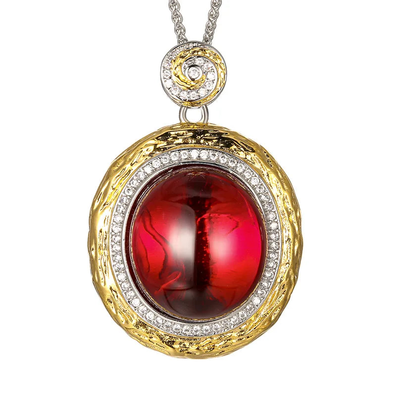 REDheart Brass Inlaid Zircon Plated Gold Plated Two-Color Open Ring Simulation Pointed Texture Pendant Necklace Set for Wedding