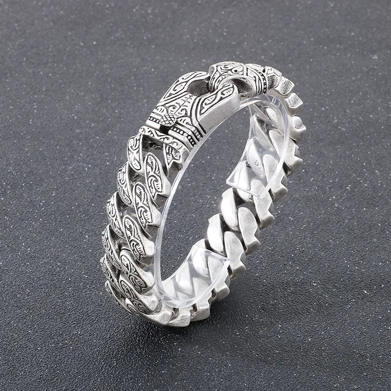 REBEL Fine Jewelry Fashion Cuban Bracelets Men Stainless Steel Nordic Skull Bracelet Homme