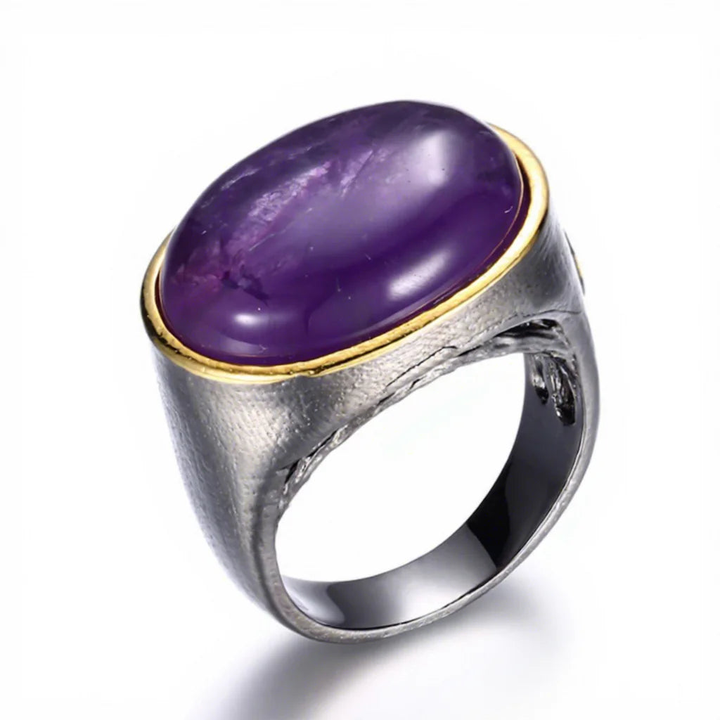 Big Amethyst Stone 925 Sterling Silver Latest Ring Design for Girls