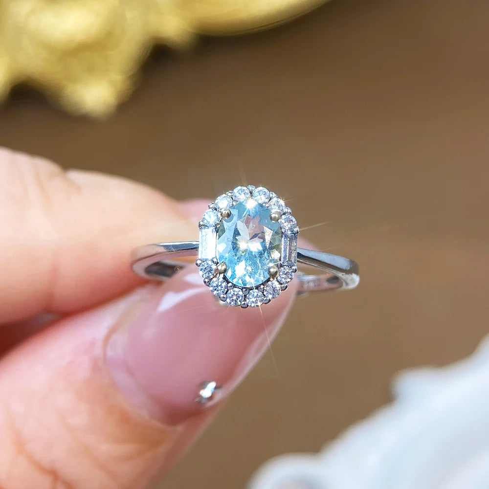 Gioiellieri Natural Aquamarine Ring 925 Sterling Silver Natural Gemstone Jewelry for Women Wedding Party