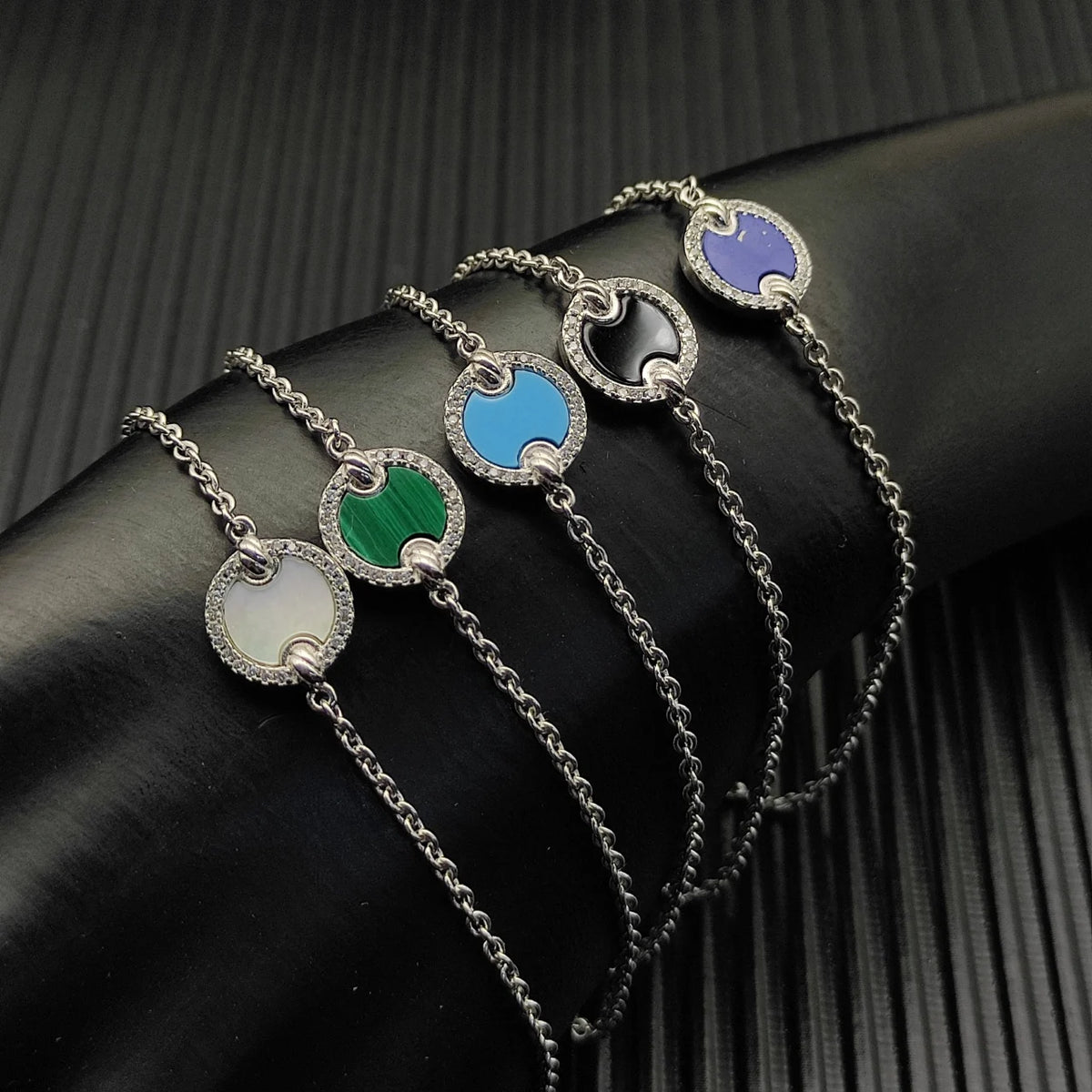 FASHIONISTA DY High-Quality Silver-Plated Round Beaded Bracelet with Diamonds, Gold-Plated Colored Gemstone Bracelet, Jewelry