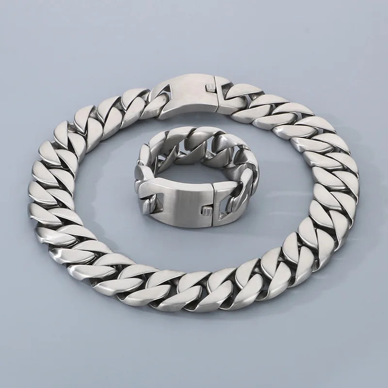 REBEL 31mm 30in Cuban 316l Stainless Steel Men Bracelet Chain Choker Waterproof Chain Necklace Set for Men Fashion Exaggerated Jewelry