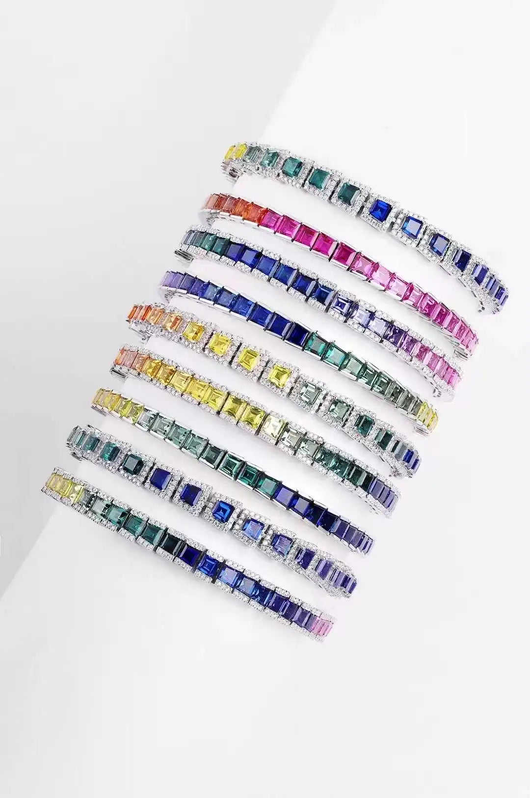 Gemfiori Anster Factory Price Trendy Princess Shape Mian Stone 8.45ct S925 Jewelry Sapphire Tennis Bracelet for Women Shape Customized