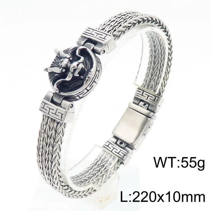 KALEN Men Punk 220mm Stainless Steel Dragon Head Clasp Links Bracelet