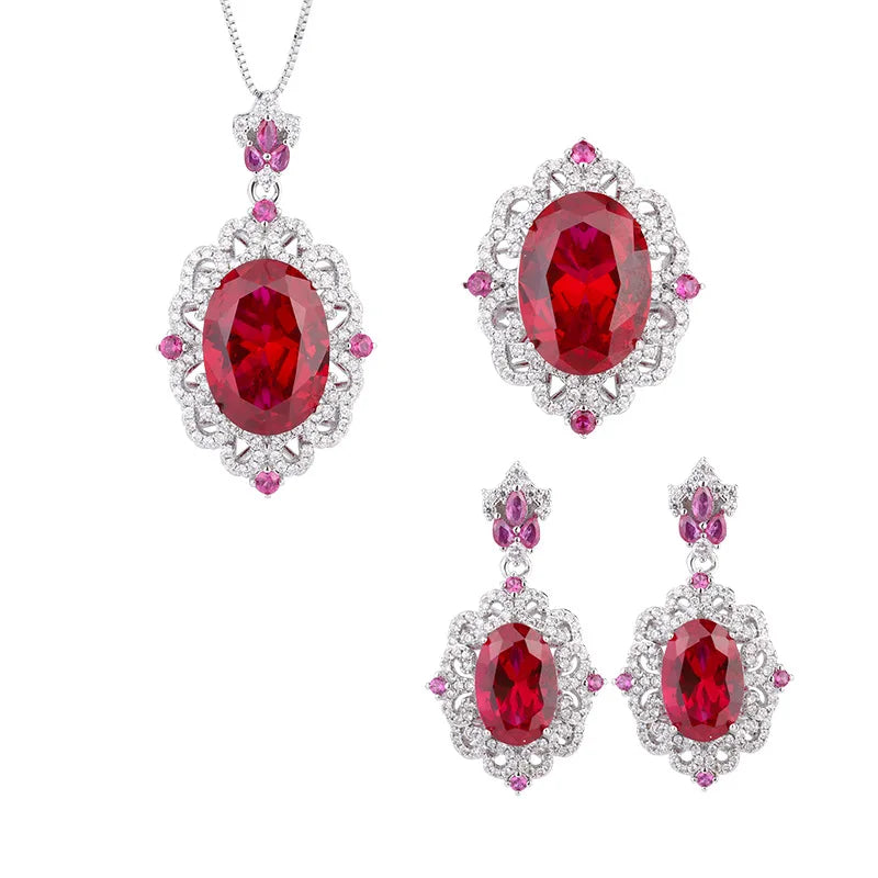 High Grade Eco-friendly Copper Silver Plated Oval Cut 13*18MM Cubic Zirconia Elegant Diamond 3 Piece Jewelry Set