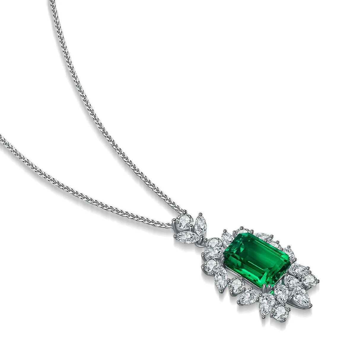 Gemfiori Anster 925 Sterling Silver High-quality Cultivated Emerald Necklace - Suitable for Parties or As a Gift