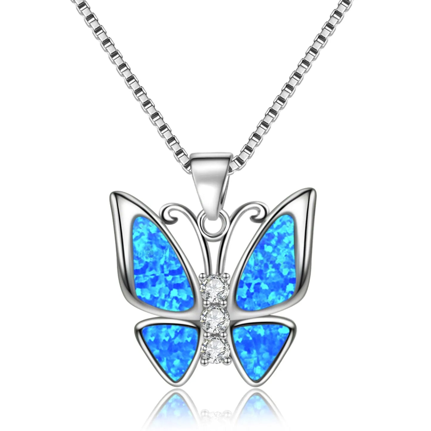 Dainty Opal Butterfly Necklace - Handcrafted Silver Plated CZ-Embedded Romantic Jewelry Bulk