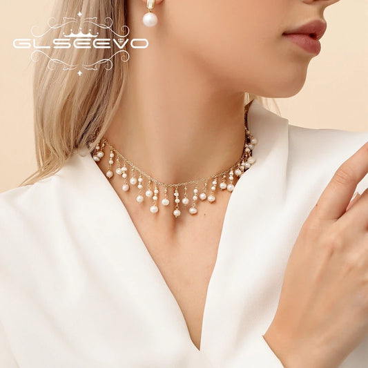 GLSEEVO Wholesale Vintage Real Dainty Pearl Necklace for Women  Wedding Bridal Colorful Charms Freshwater Pearl Necklace
