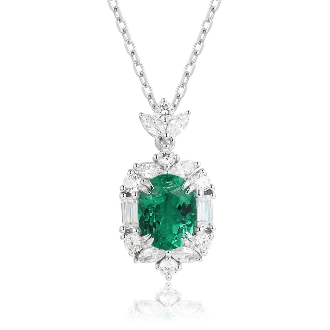 Gemfiori Anster 925 Sterling Silver High-quality Cultivated Emerald Necklace - Suitable for Parties or As a Gift