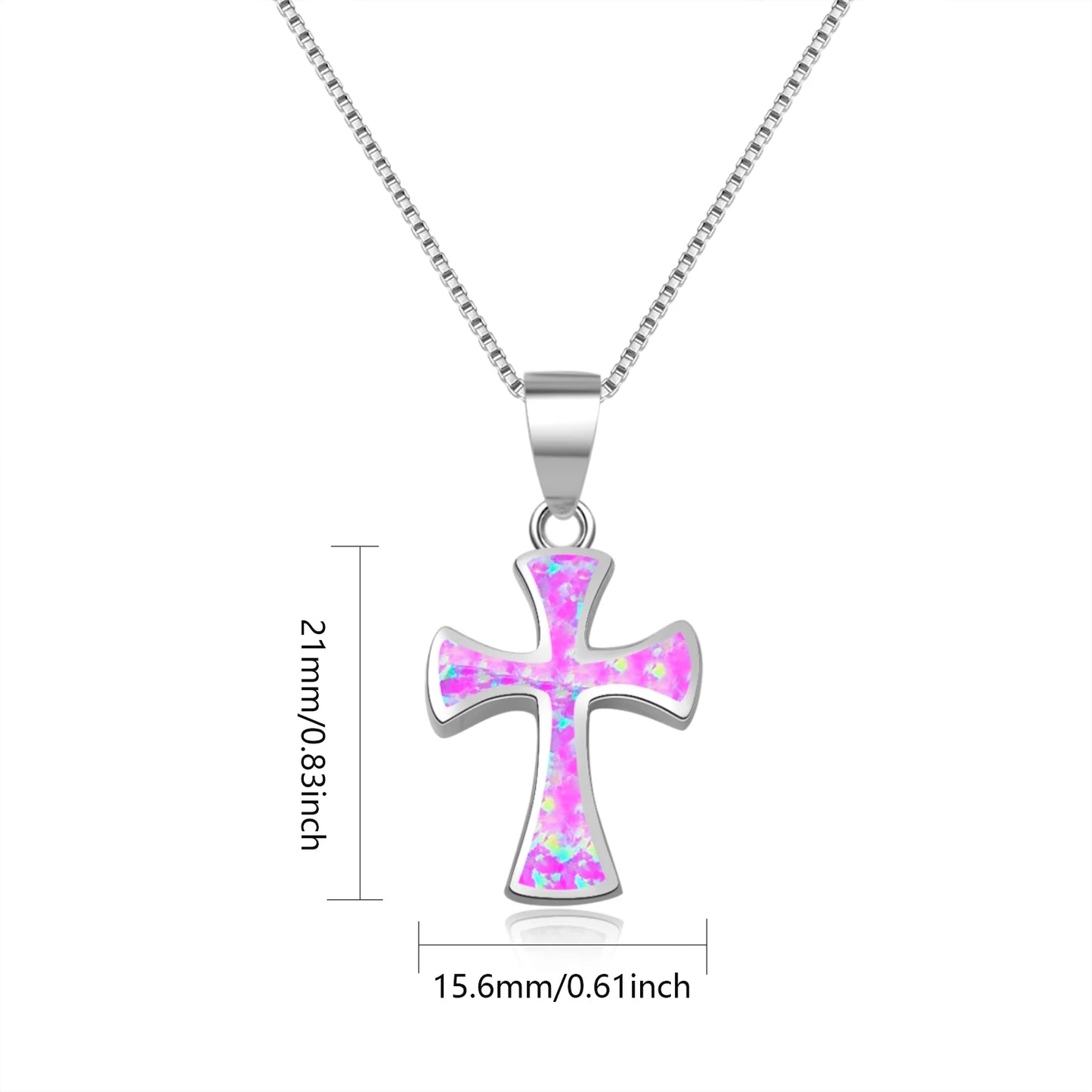 Dainty Opal Cross Necklace - Handcrafted Silver Plated Religious Jewelry Bulk for Ladies