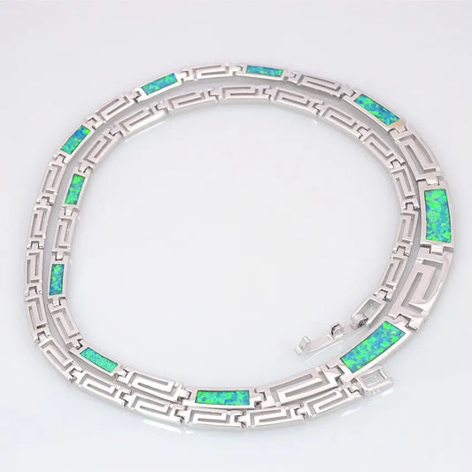 Aobao Christian Minimalist Geometric Silver Plated Copper Alloy Opal Link Chain Sweater Necklace for Women Gift