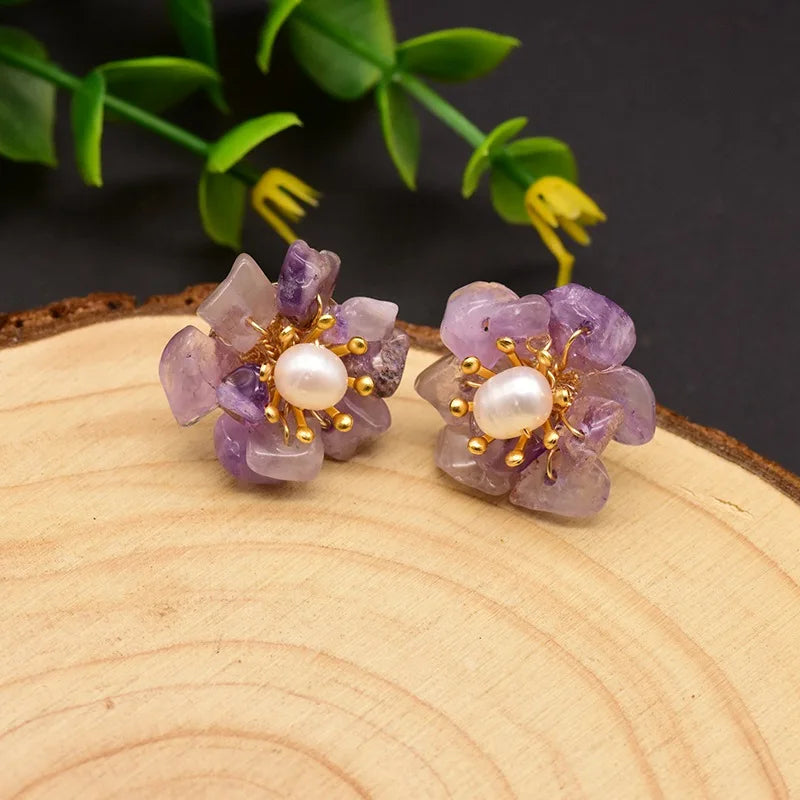 New Jewelry Yiwu Wholesale Natural Baroque Pearl Stud for Women Flower Earrings Korean Wholesale Bulk 18K Gold Plated Jewelry