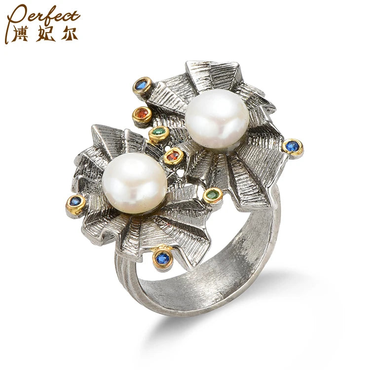 New High Quality Fashionable Handmade 925 Silver Freshwater Pearl Rings