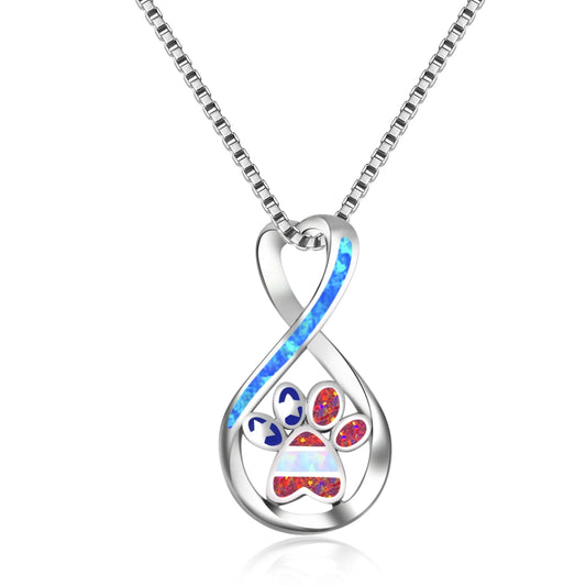 All-Opal Pendant Necklace - Blue Fire Opal Claw Print Design | Heartwarming Pet-Lover Jewelry Bulk Gifts