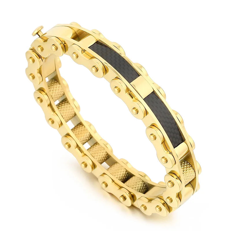 KALEN Casual Gold/Silver/Black Stainless Steel Biker Chain Open Bangle Bracelet