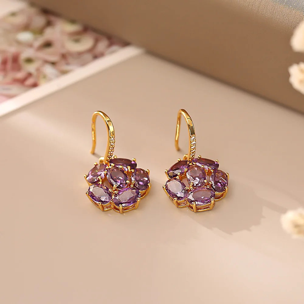 Ultra-Shiny Purple Zircon Ear Hooks | High-End Light Luxury Fashion Earrings