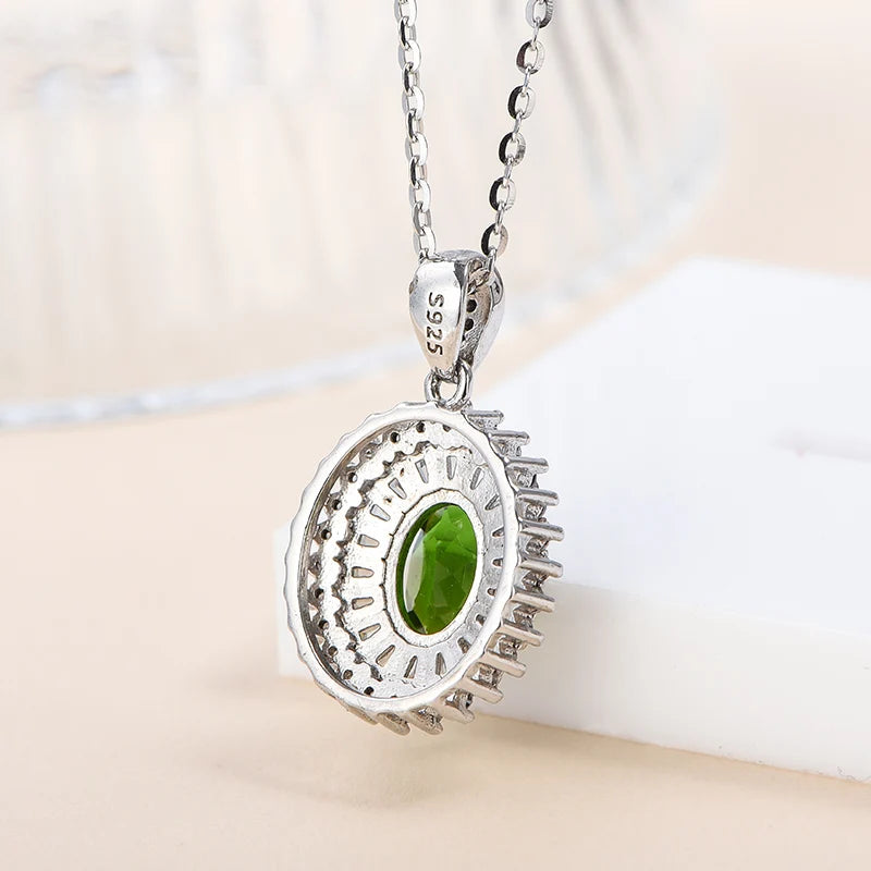 Gioiellieri Handmade 925 Sterling Silver Natural Diopsid Pendant Purple Crystal Healing Stone Necklace Rhodium Plated Oval Cut Claw Setting