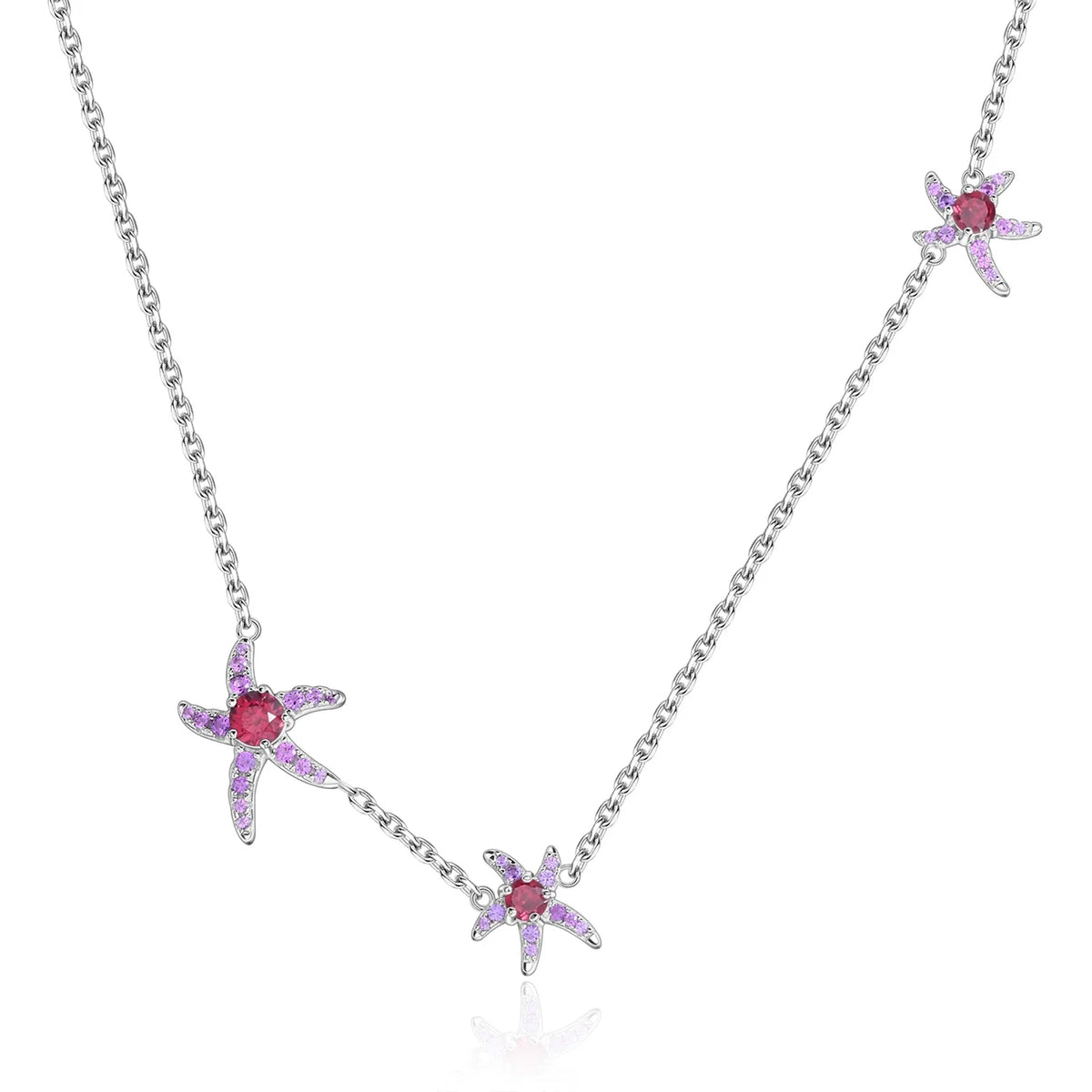 ArtistA C8121 Abiding Fine Jewelry Natural Gemstone Amethyst Garnet 925 Sterling Silver Starfish Anklets Bracelet Earrings Necklace Set
