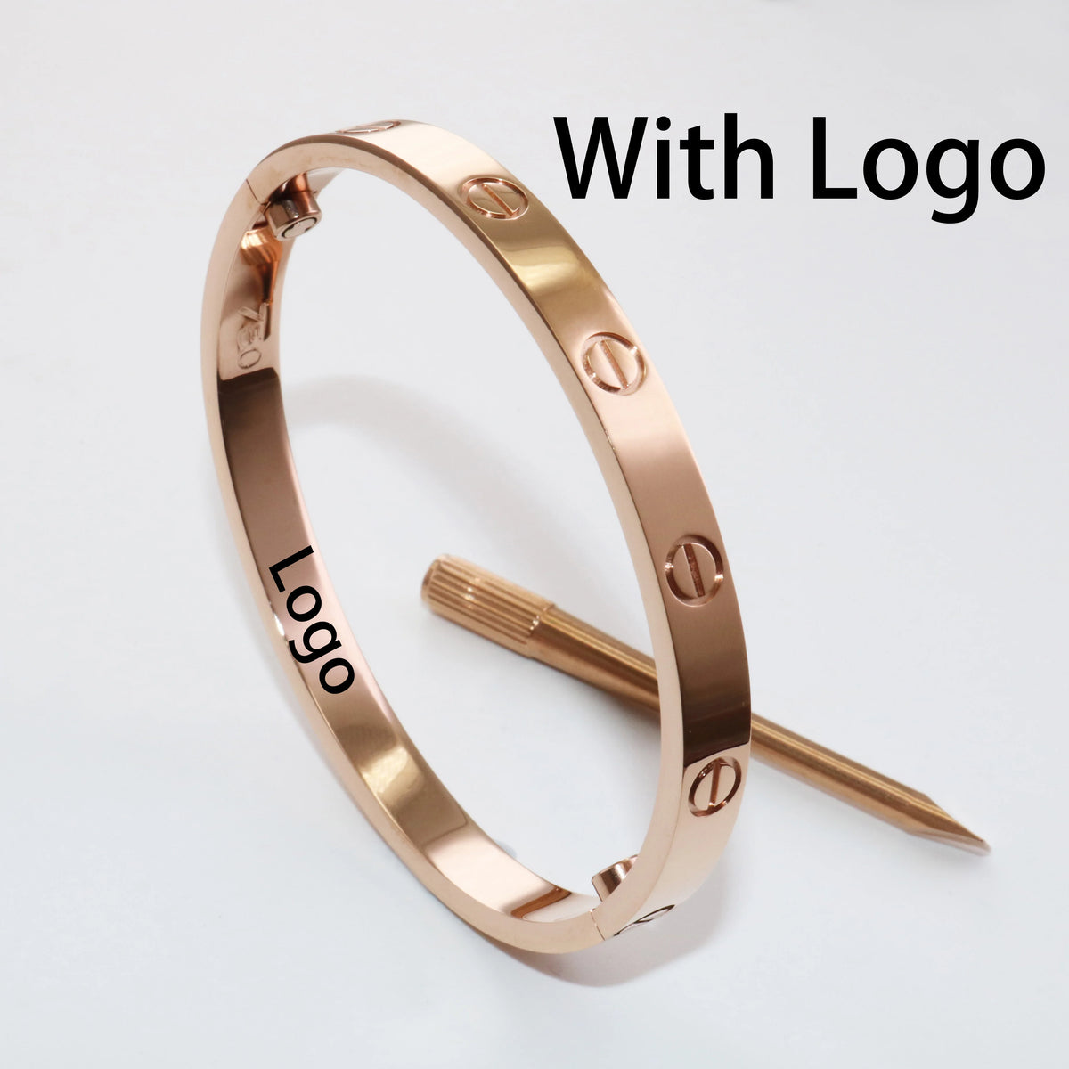 S&S Fashion Zircon Brand Screwdriver Screw Love 316L Stainless Steel 18K Gold Plated Bangle Bracelets for Women and Men