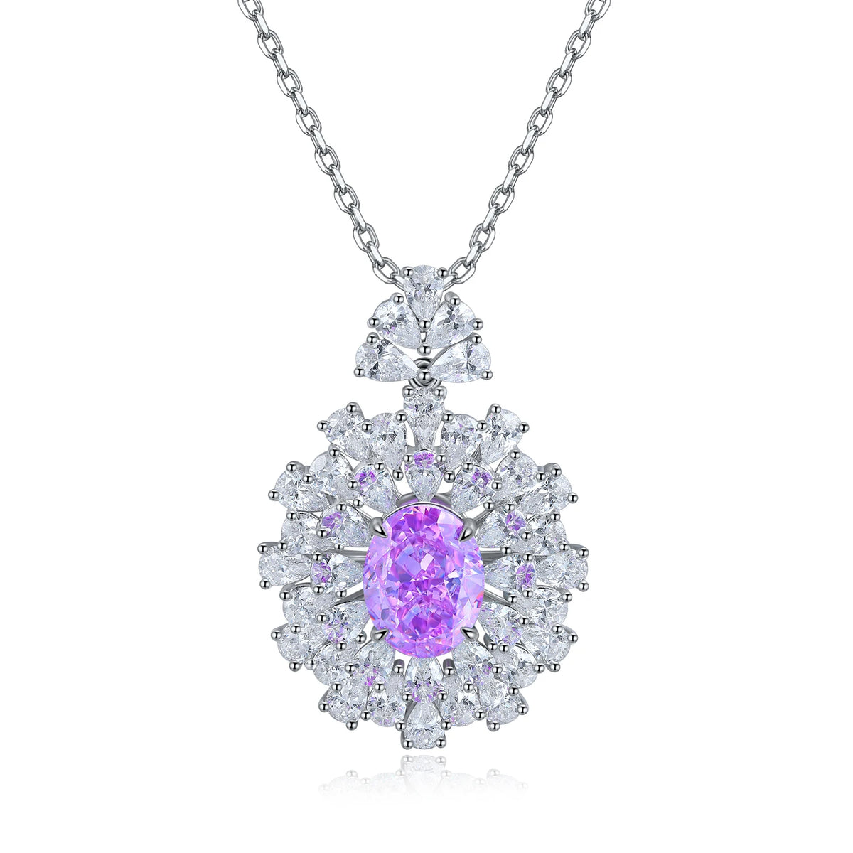 Gemfiori Anster purple Sapphire Mian Stone Oval Cutting 925 Silver Necklace Length 16cm 8.65ct Customizable Style Women's Necklace