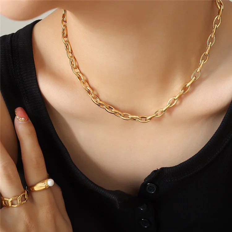 S&S Fasion Luxury Jewellery Women Copper Jewelry Set Thick Link Chain Necklace and Bracelet Hip Hop Trend Simple Gift Opp Bag