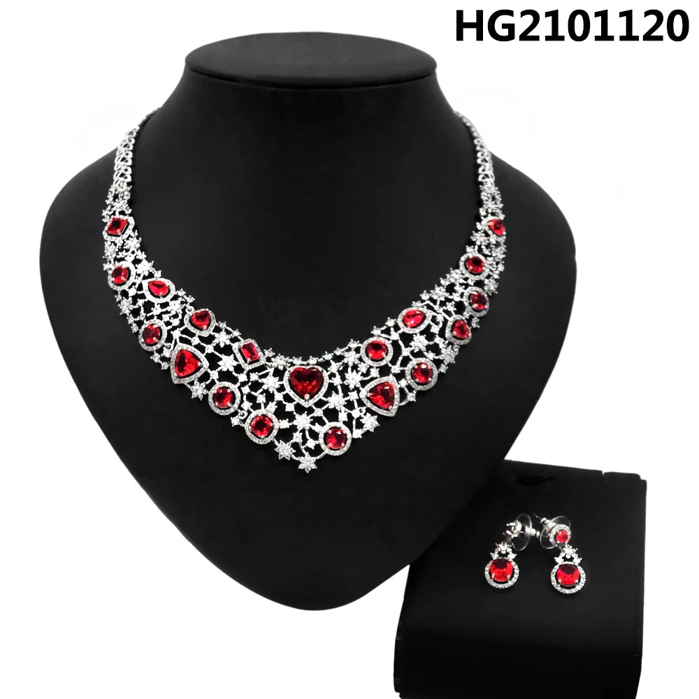 Zhuerrui Crystal Trendy Bangle Earrings Necklace Ring Jewelry Sets for Women Nigerian Wedding Bridal Accessories HG2101120