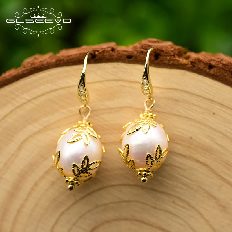Natural Freshwater White Baroque Pearl Earrings For Women Handmade Earrings 925 Silver Jewelry earrings