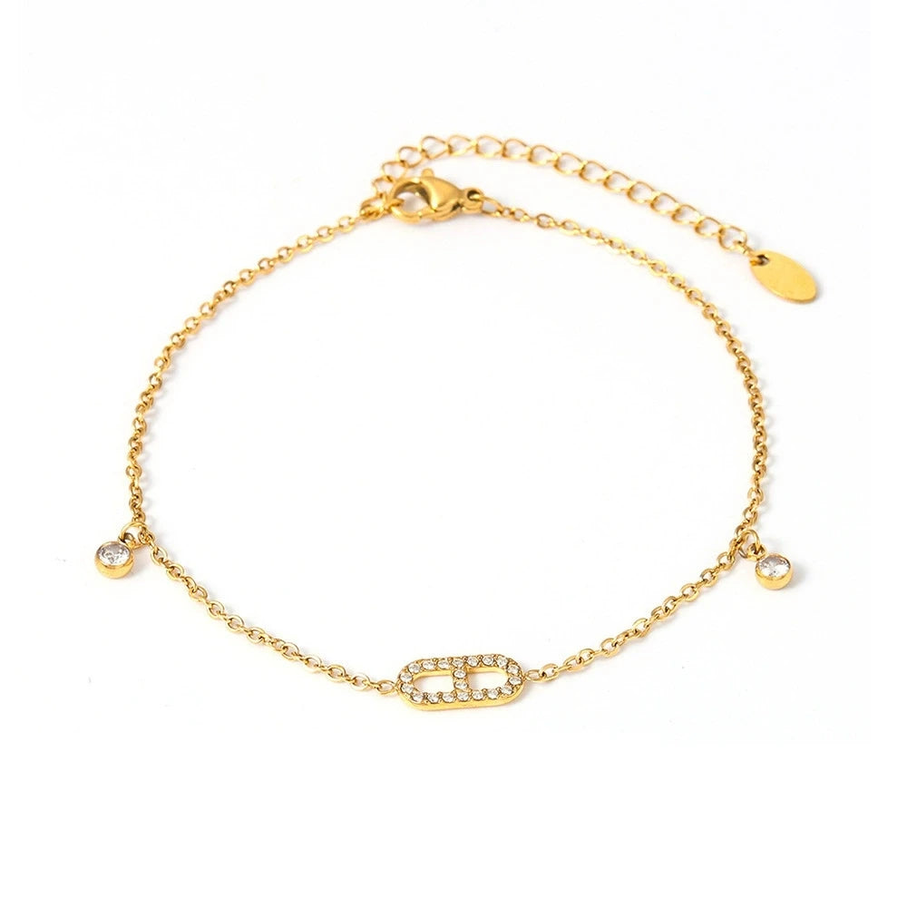 LT-S141 Stainless Steel Zircon Sun-shaped Inlay Ankle Minimalist Foot Chain 18k Gold-plated Accessory Light Luxury