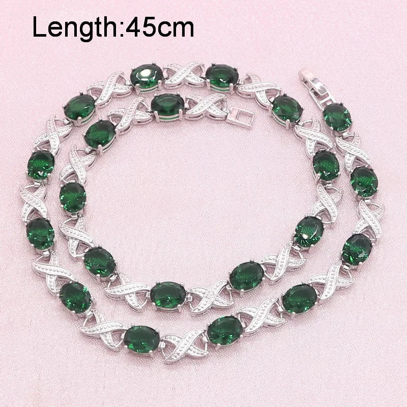 XOTICA Luxury Custom Jewelry Sets for Women Silver Necklace Earrings Ring Bracelet with Green Semi-Precious Stones Wedding Gift