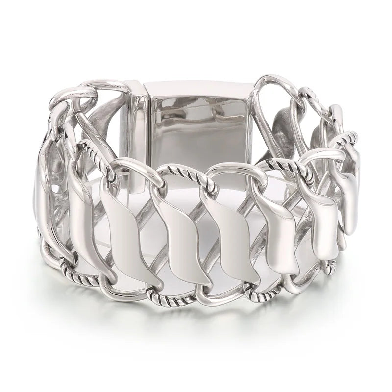 KALEN 220mm Unisex Fashion Polished Stainless Steel Original Links Bracelet