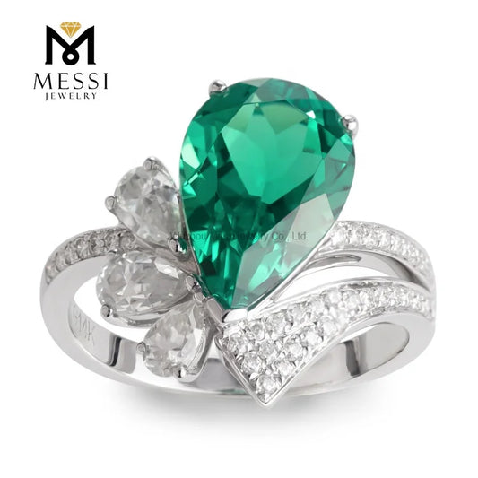 Gemfiori Messi Jewelry Big Stone Ring Green Emerald Luxury Woman Ring Bohemia Style Wedding Engagement Ring in Gold