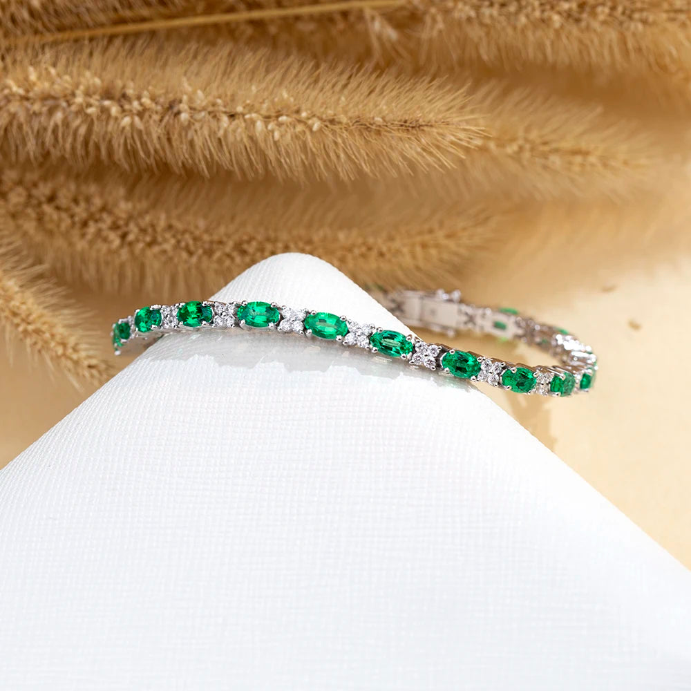 MSB-627 Customized Fashion chain link Bracelets 18k Gold Oval Cut Lab Grown Emerald Bracelet