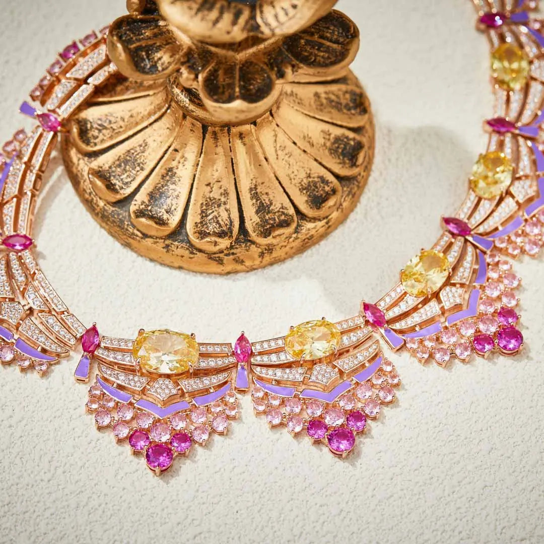 2025 Trendy Luxury Firework Design Bridal Jewelry Sets Elegant Chocker Necklace Earring Sets for Women