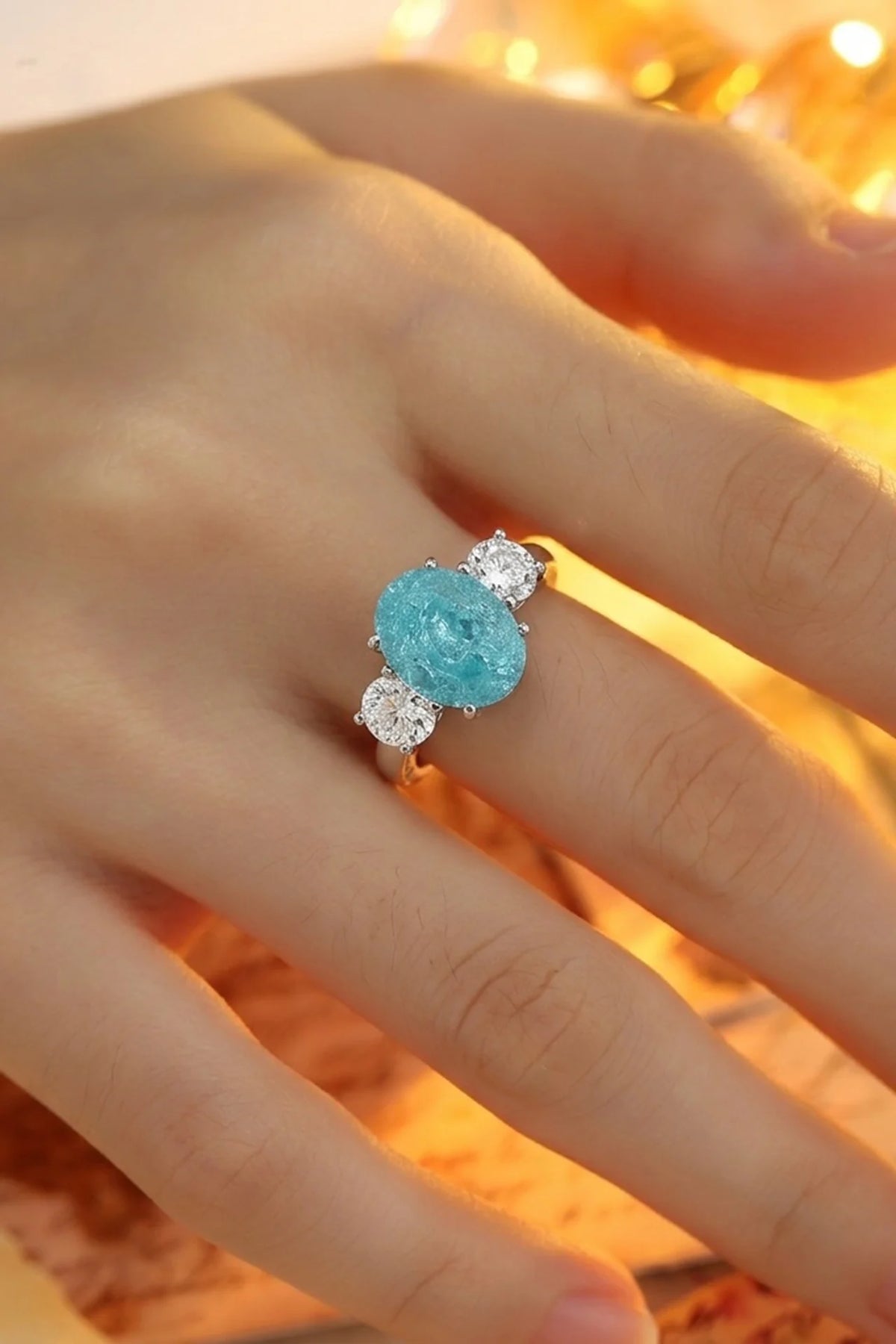 Gemfiori Anster 925silver Lab Grown Paraiba and Moissanite Ring for Women Customized Service Rings Acceptable