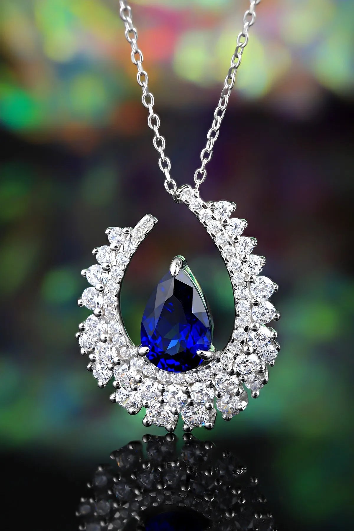 Gemfiori Anster 925 Sterling Silver High-quality Cultivated Sapphire Necklace - Suitable for Parties or As a Gift
