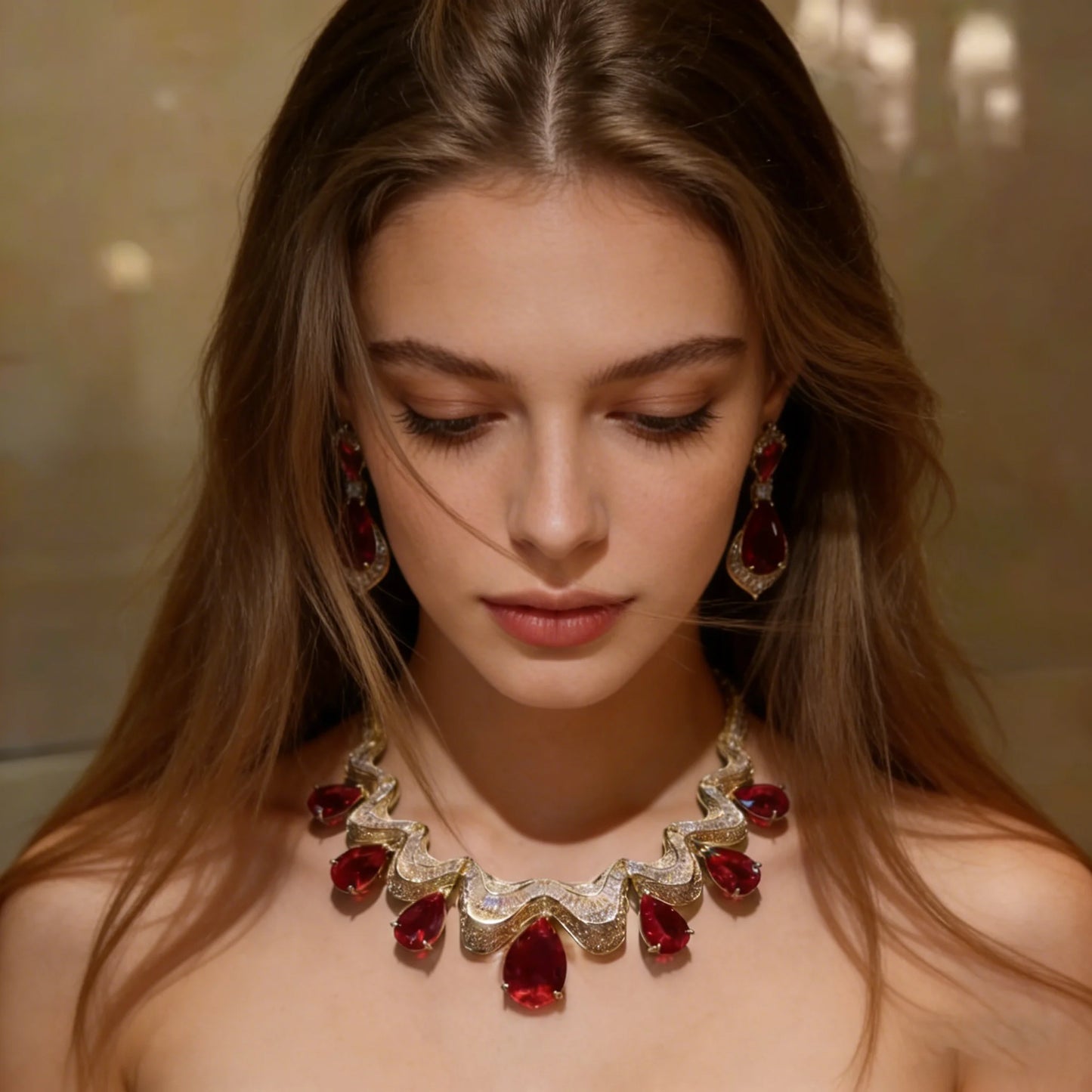 XM S211 Luxury Copper Platinum Plated Crystal Flower Necklace and Earrings Set for Women High End Jewelry for Wedding Engagement