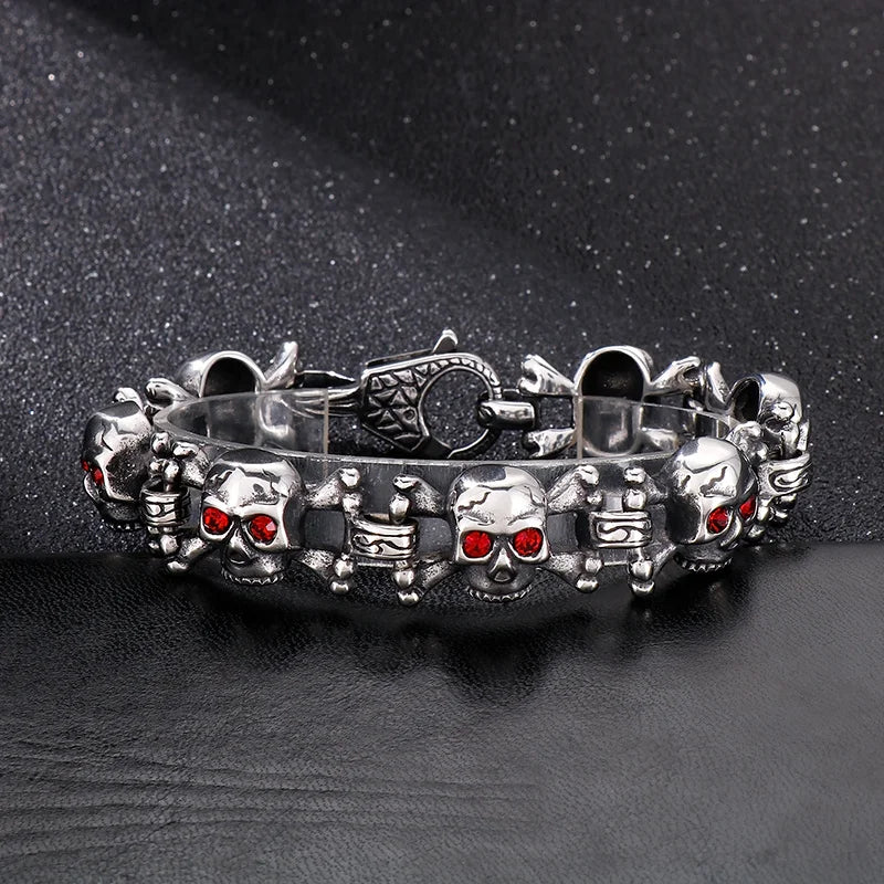 VIKING Mens Punk Skull Hand Charm Link Chain Bracelet – Silver Stainless Steel